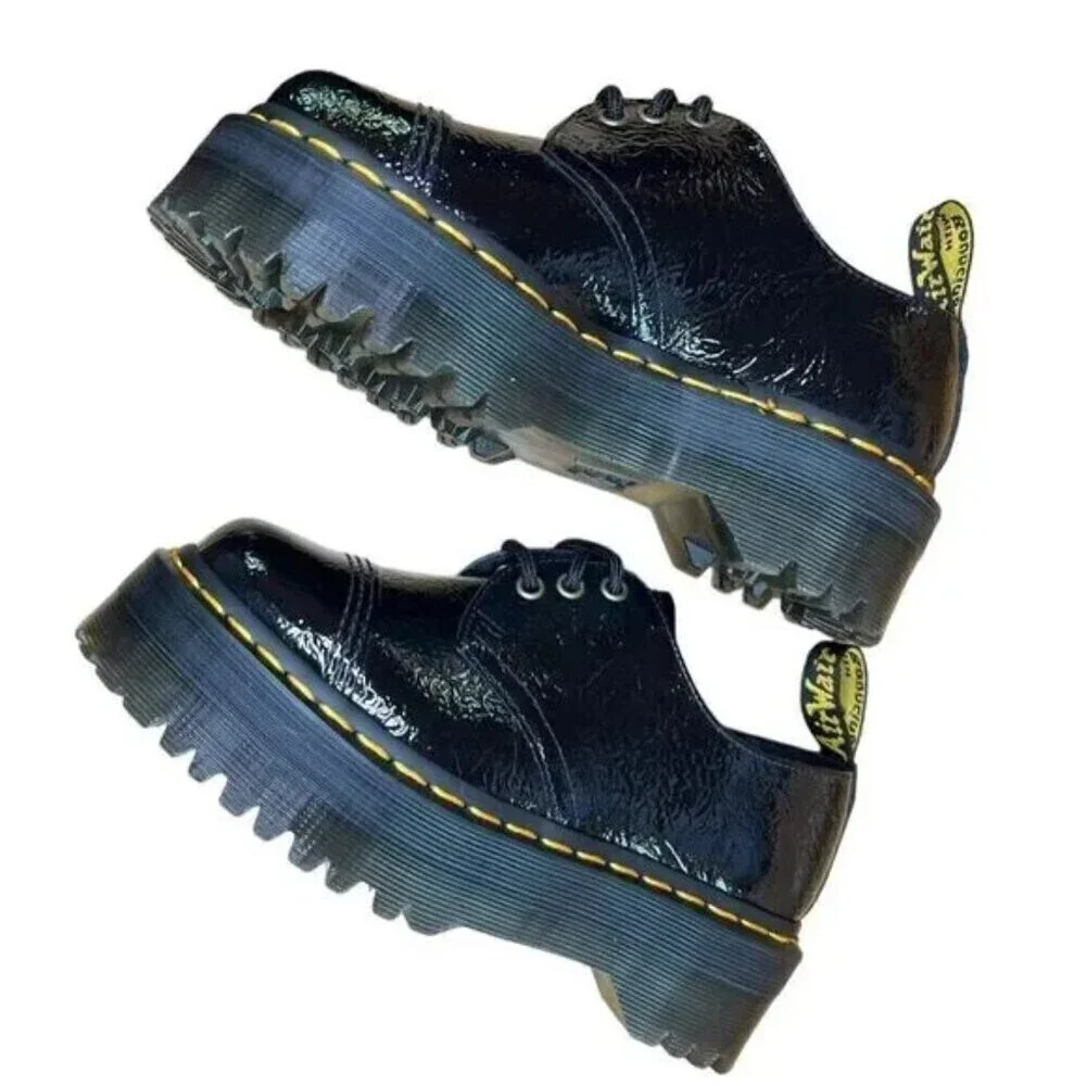 Dr. Martens 1461 Distressed Patent Leather Platform Shoe Black Size 7